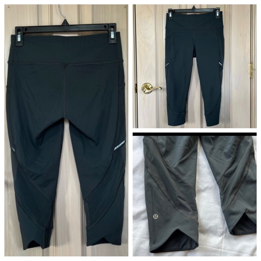 Lululemon mesh inset pocket crop dark gray leggings 9597